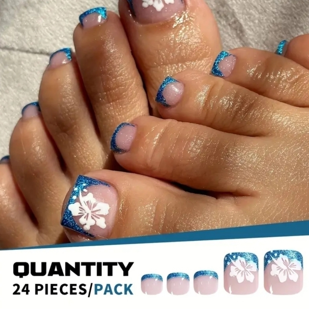 24 Pieces Fake Toe Press On Nails
